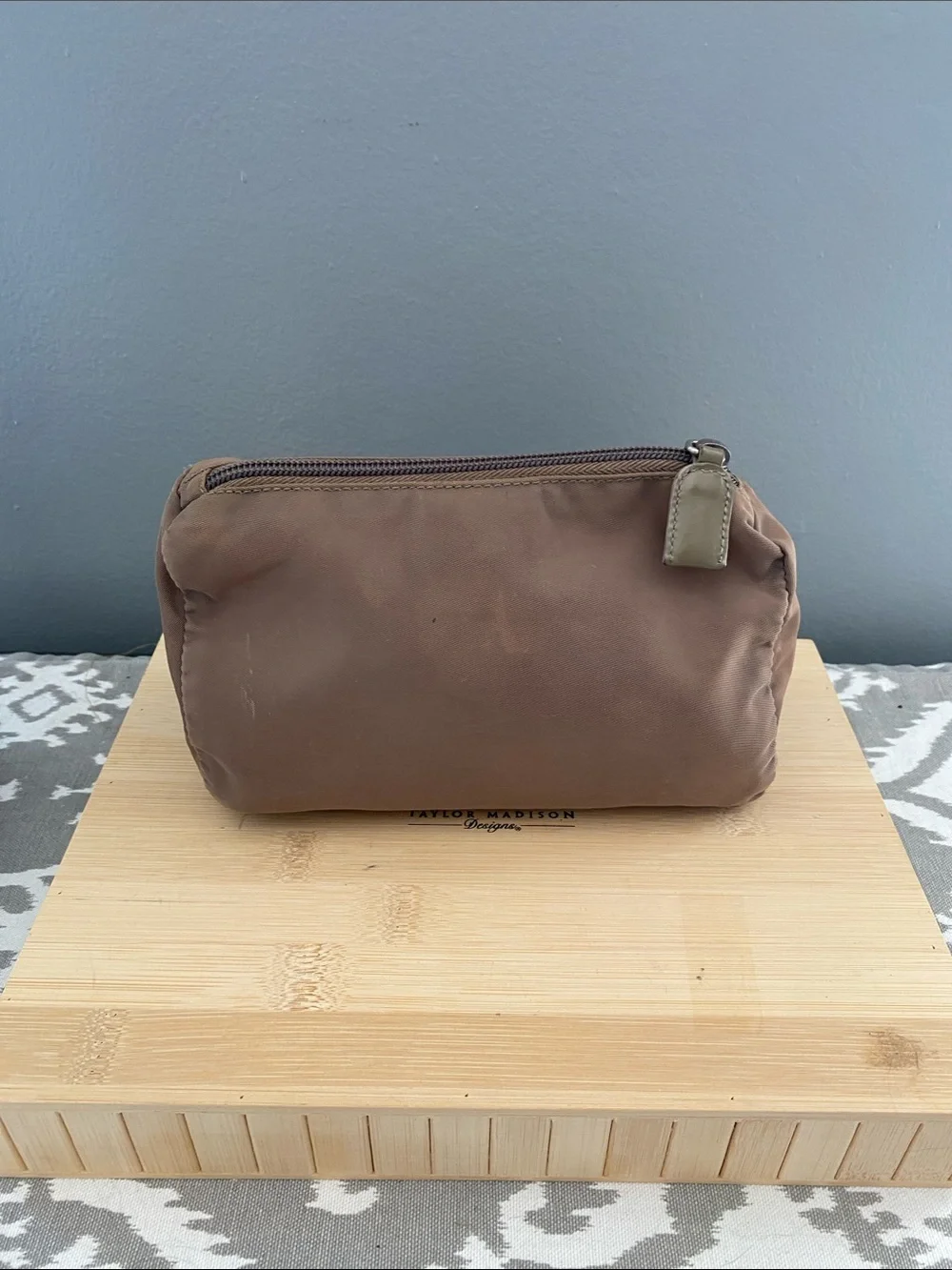 Prada Brown Nylon Toiletry/Cosmetic Pouch with Logo Plaque